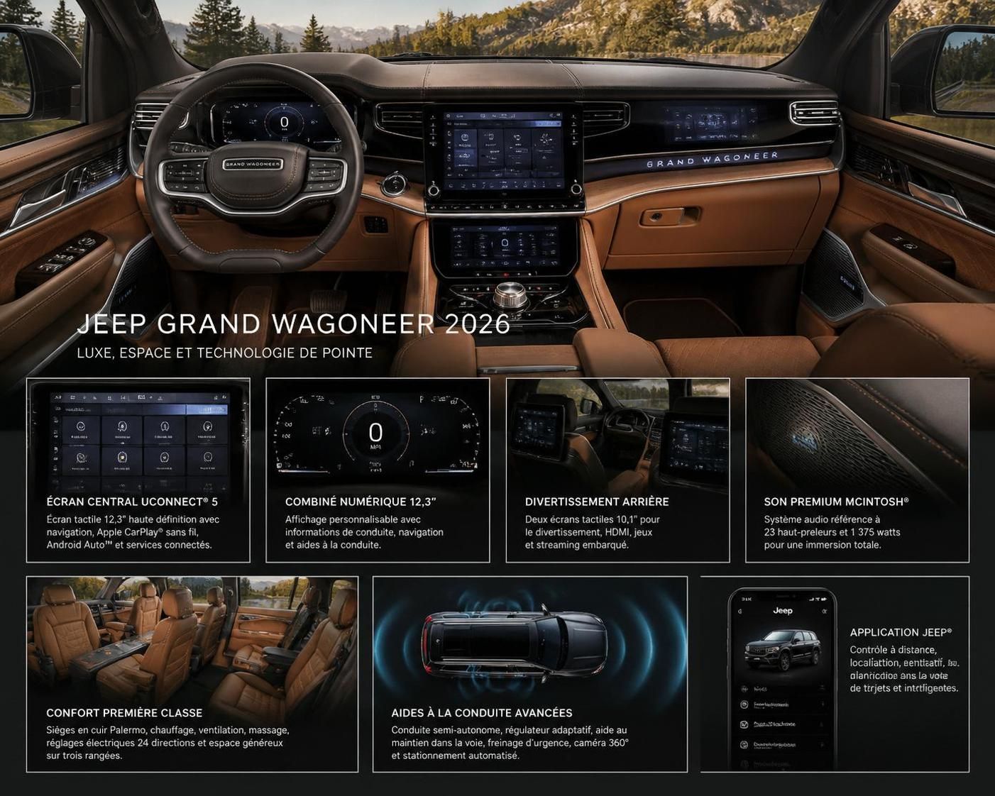 découvrez tout sur le jeep grand wagoneer suv 2026, un 4x4 de luxe alliant puissance, technologie avancée et confort exceptionnel pour une expérience de conduite inégalée.